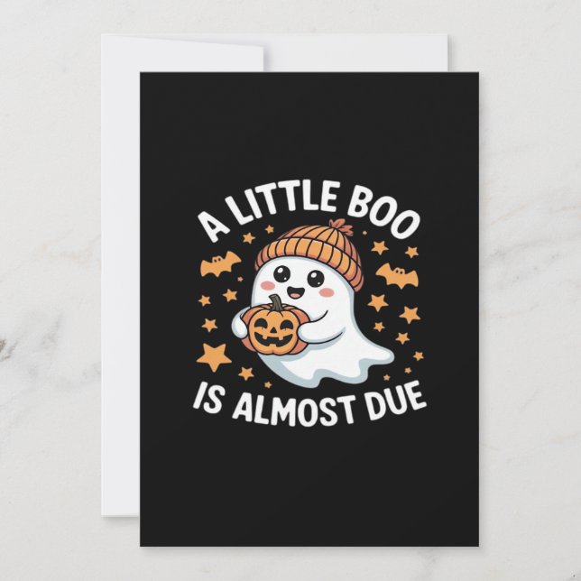 Little Boo Is Almost Due Halloween Pregnancy Revea Holiday Card (Front)