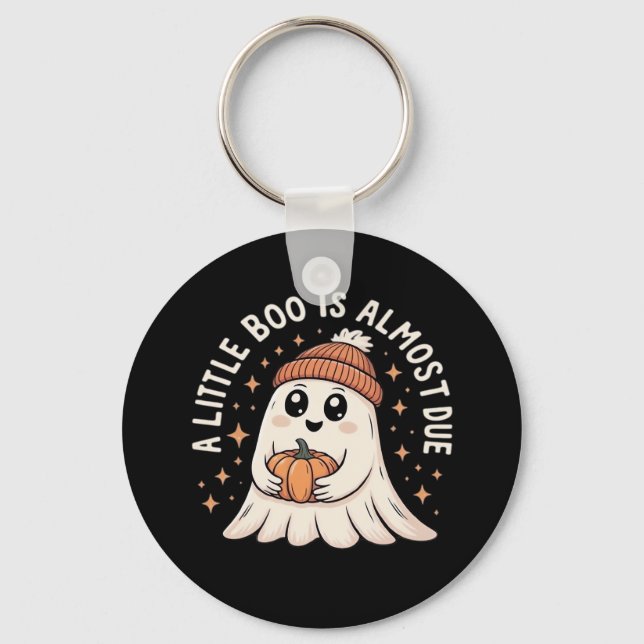 Little Boo Is Almost Due Halloween Pregnancy Revea Key Ring (Front)