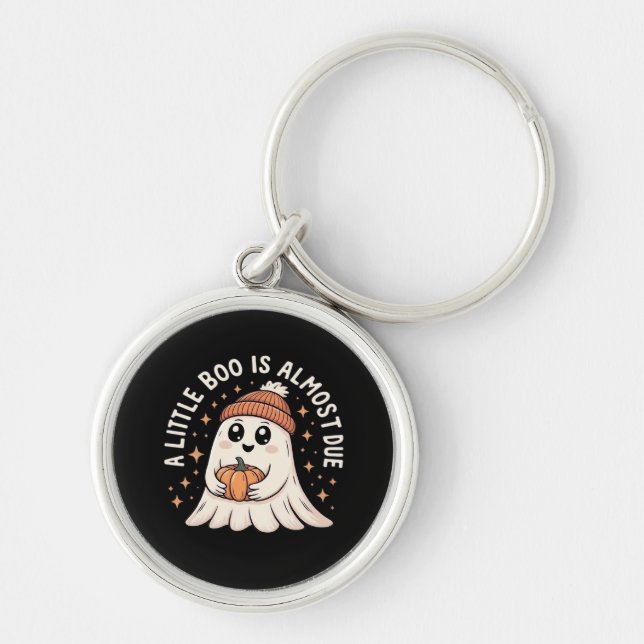 Little Boo Is Almost Due Halloween Pregnancy Revea Key Ring (Front)