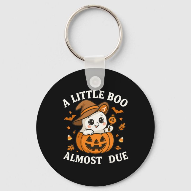 Little Boo Is Almost Due Halloween Pregnancy Revea Key Ring (Front)