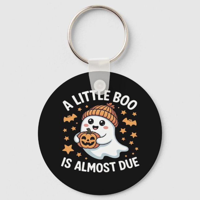 Little Boo Is Almost Due Halloween Pregnancy Revea Key Ring (Front)