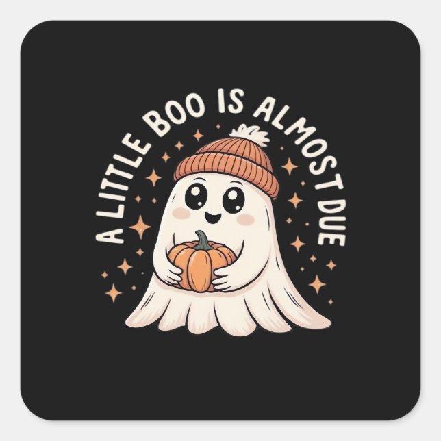Little Boo Is Almost Due Halloween Pregnancy Revea Square Sticker (Front)