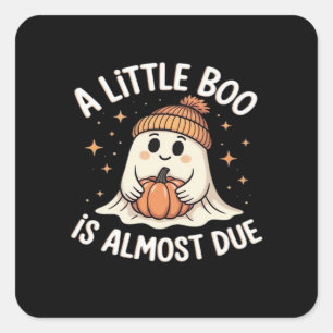 Little Boo Is Almost Due Halloween Pregnancy Revea Square Sticker