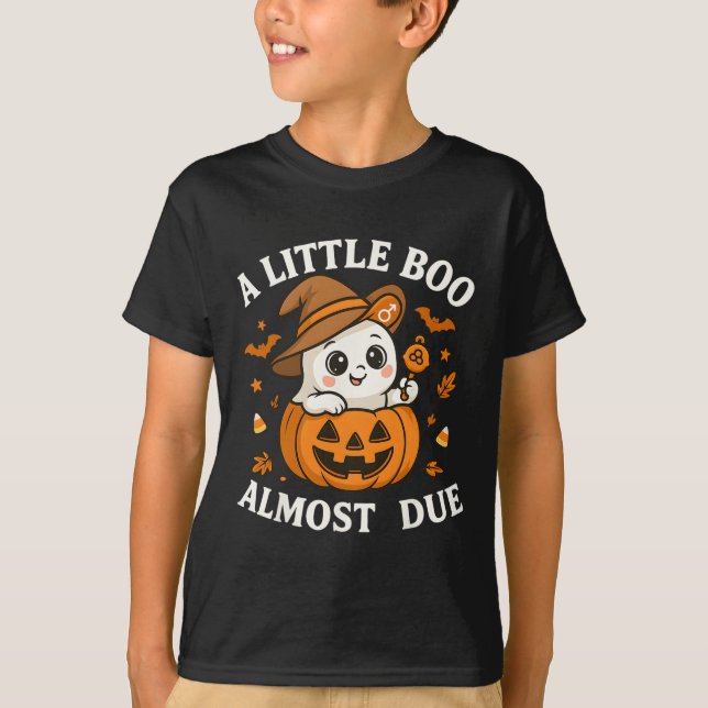 Little Boo Is Almost Due Halloween Pregnancy Revea T-Shirt (Front)