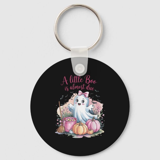 Little Boo Is Almost Due Halloween Theme Girl Baby Key Ring (Front)