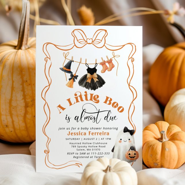 Little Boo is Due Bow Clothesline baby shower Invitation (Creator Uploaded)