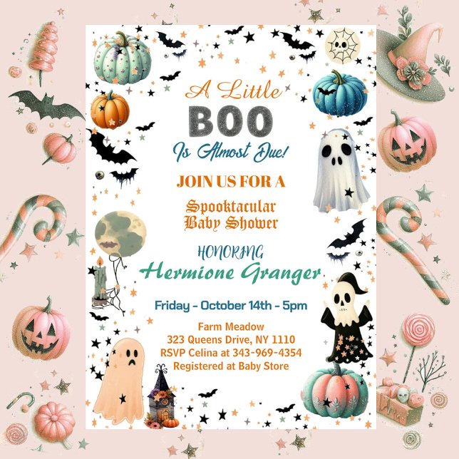 Little BOO Is Due Ghost Pumpkin Spooky Baby Shower Invitation (Little BOO Is Due Ghost Pumpkin Spooky Baby Shower Invitation)
