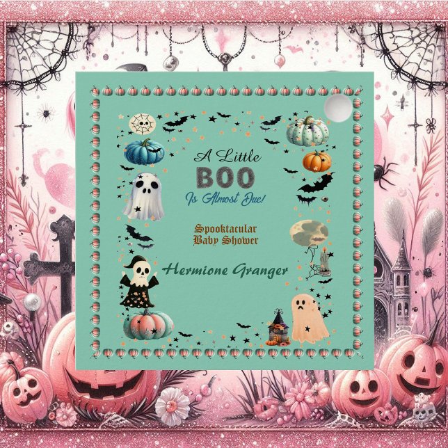 Little BOO Is Due Ghost Pumpkin Spooky Baby Shower Square Sticker (Little BOO Is Due Ghost Pumpkin Spooky Baby Shower Square Sticker)