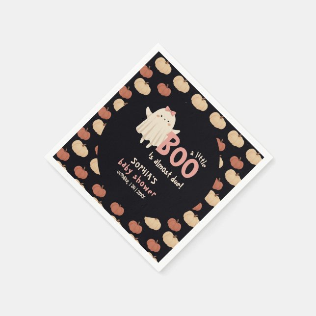 Little Boo Is Due Girl Halloween Baby Shower Napkin (Corner)