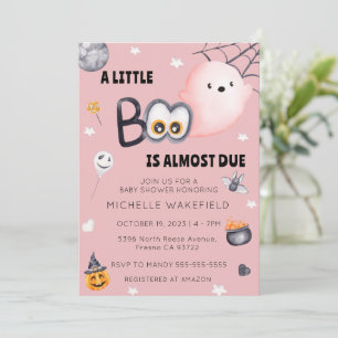 Little Boo Is Due Girl Pink Halloween Baby Shower Invitation