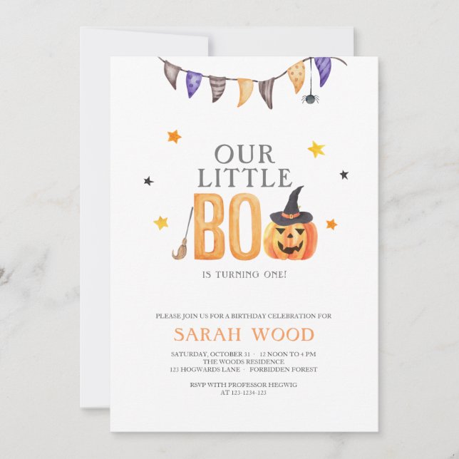 Little Boo is Turning One, Halloween 1st Birthday Invitation (Front)