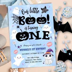 Little Boo Is Turning ONE   Halloween 1st Birthday Invitation