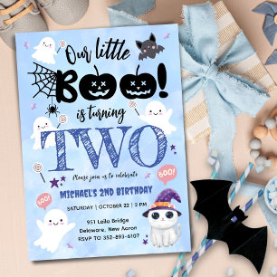 Little Boo Is Turning TWO   Boy Halloween Birthday Invitation