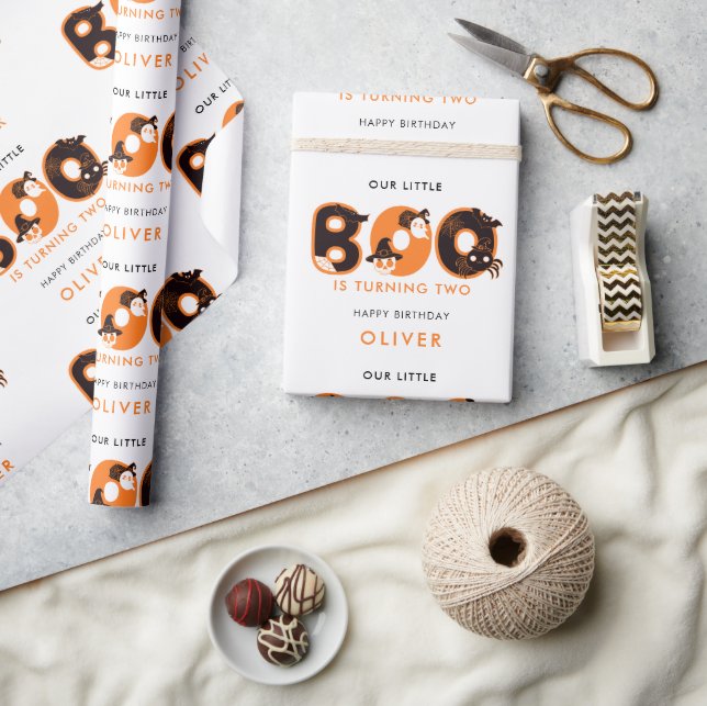Little Boo is Turning Two Name Birthday Wrapping Paper (Crafts)
