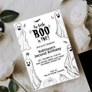 Little Boo Is Two Halloween 2nd Birthday Invitation