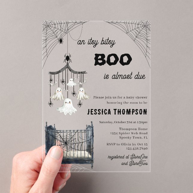 Little Boo Itsy Bitsy Spider Halloween Baby Shower Acrylic Invitations (Insitu (Handheld))