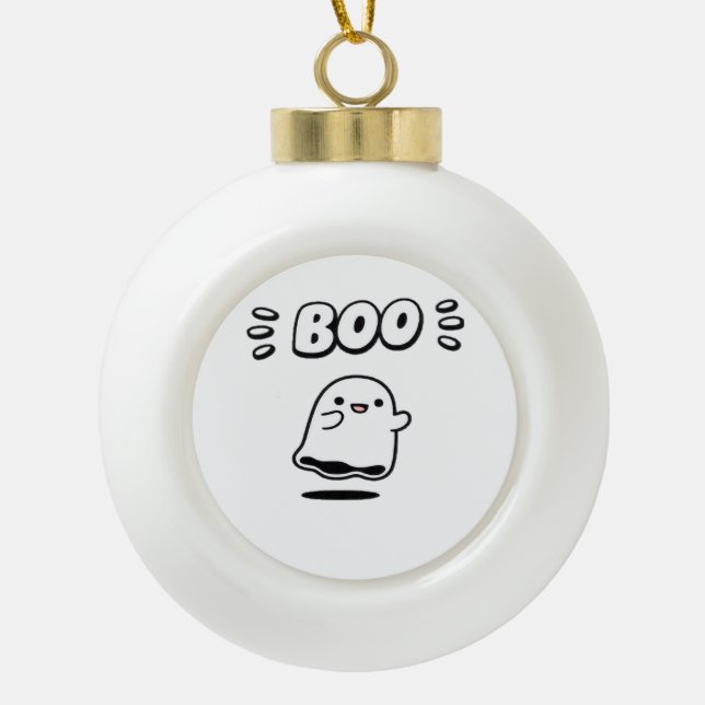 Little Boo Minimal Style Ceramic Ball Christmas Ornament (Front)