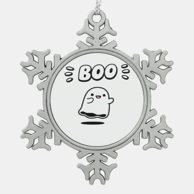 Little Boo Minimal Style Snowflake Pewter Christmas Ornament (Front)