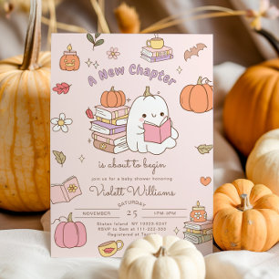 Little Boo New Chapter Pink Fall Baby Shower Invitation