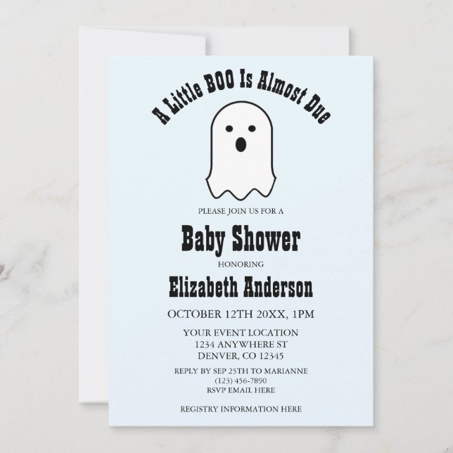 Little BOO On The Way Halloween Ghost Baby Shower Invitation (Front)