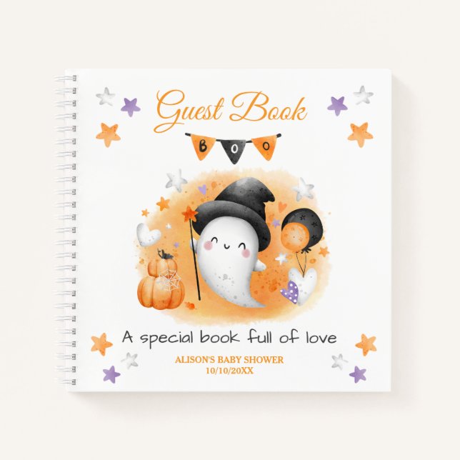 Little Boo Orange Baby shower Guest Book (Front)
