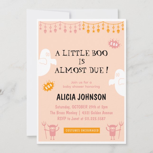 Little boo Orange Halloween baby shower Invitation (Front)