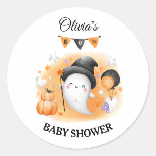 Little Boo Orange Halloween Baby Shower Sticker
