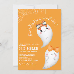 Little boo orange Halloween girl baby shower Invitation