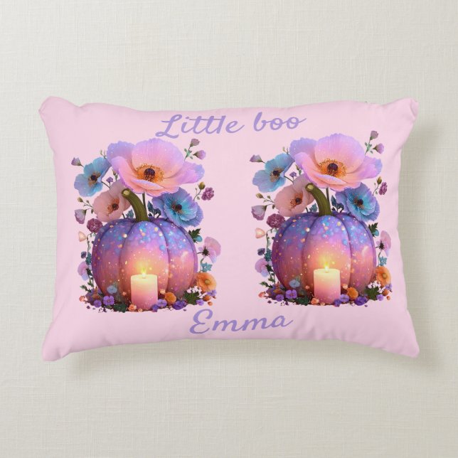 Little Boo Personalised Girl Halloween T-Shirt Decorative Cushion (Front)