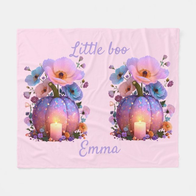 Little Boo Personalised Girl Halloween T-Shirt Fleece Blanket (Front (Horizontal))