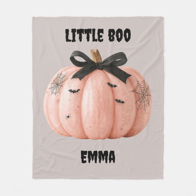 Little Boo Personalised Halloween Pumpkin Fleece Blanket (Front)