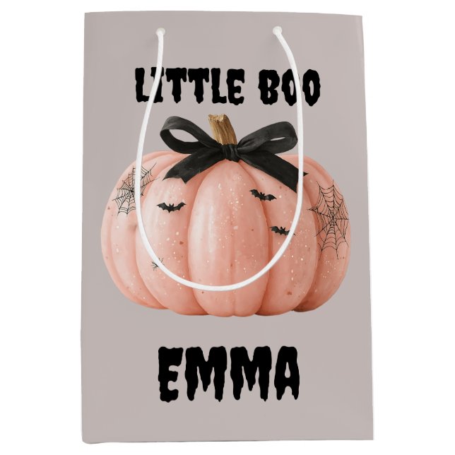 Little Boo Personalised Halloween Pumpkin Medium Gift Bag (Front)