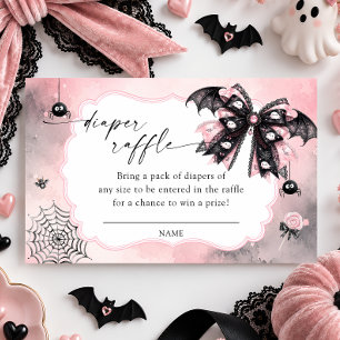 Little Boo Pink Black Bow Diaper Raffle Ticket Enclosure Card