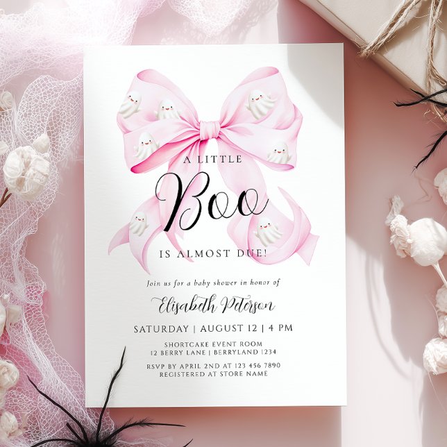 Little Boo PINK Bow Baby Shower Invitation (Creator Uploaded)
