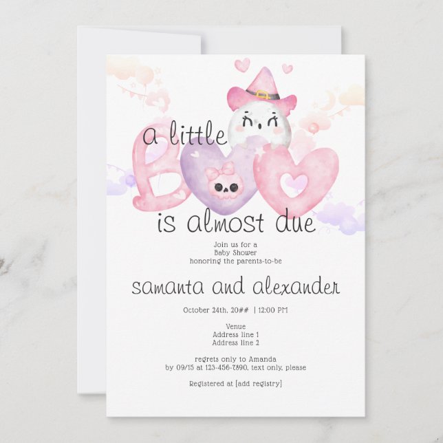 Little BOO Pink Coquette Skull Gothic Baby Shower Invitation (Front)