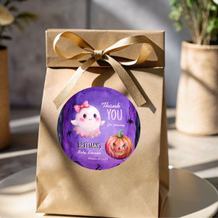 Little boo pink cute ghost baby shower favour classic round sticker