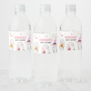 Little Boo Pink Ghost Baby Shower Water Bottle Label