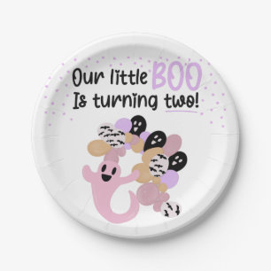 Little Boo Pink Ghost Girls Second Birthday Paper Plate