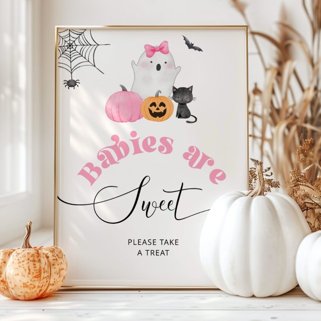 Little Boo pink ghost Halloween Babies are sweet Poster (Creator Uploaded)