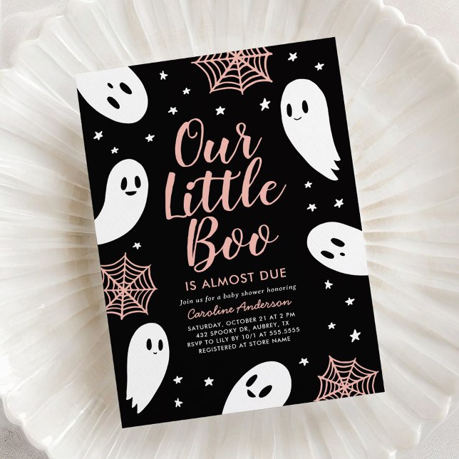 Little Boo Pink Ghost Halloween Baby Shower Invitation (Creator Uploaded)