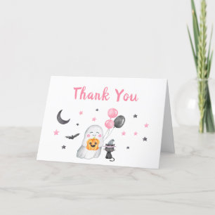 Little Boo Pink Ghost Halloween Baby Shower Thank You Card