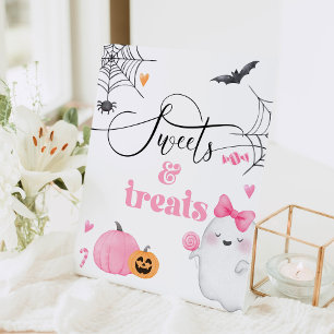 Little Boo pink ghost Halloween Sweets and treats Pedestal Sign