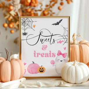 Little Boo pink ghost Halloween Sweets and treats Poster