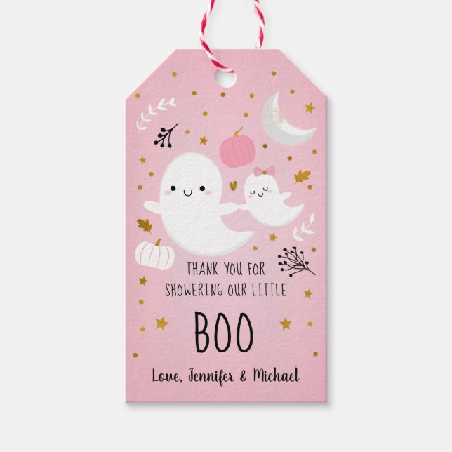 Little Boo Pink Girl Ghost Baby Shower Thank You Gift Tags (Front)