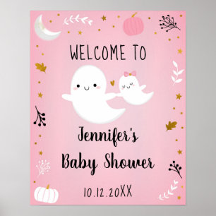 Little Boo Pink Girl Ghost Baby Shower Welcome Poster