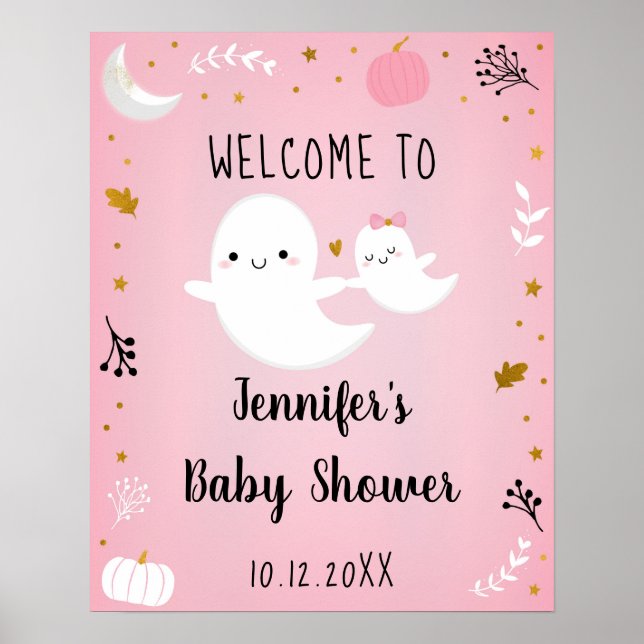 Little Boo Pink Girl Ghost Baby Shower Welcome Poster (Front)