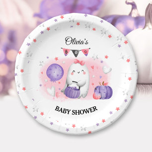 Little Boo Pink Girl Halloween Baby Shower Paper Plate