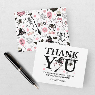 Little Boo Pink Girl Halloween Thank You Birthday Card
