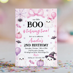 Little Boo Pink Halloween 2nd Birthday Party Invitation