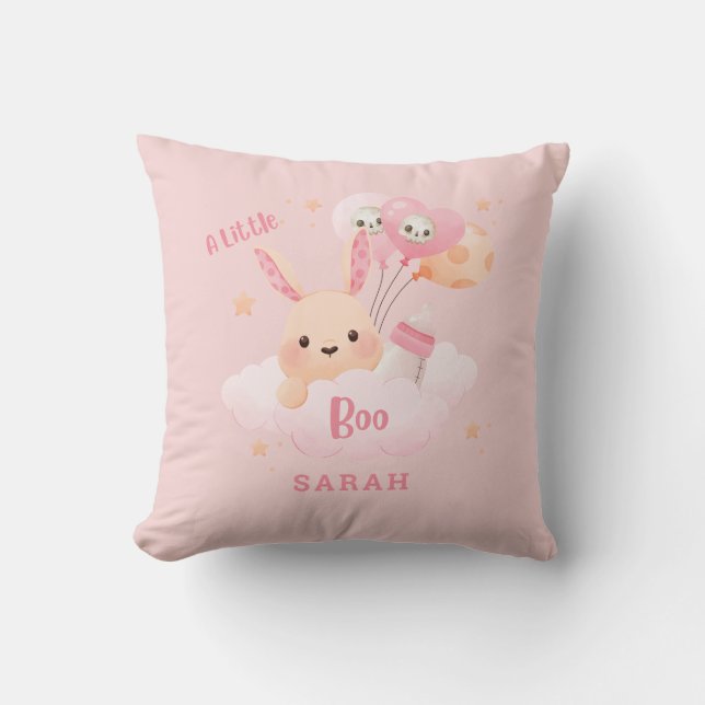 Little Boo Pink Halloween Baby Shower Cushion (Front)